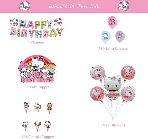 Miniatura 7 de Decoraciones de cumpleaños kawaii  Juego de 37, decoraciones de fiesta Kawaii, suministros de fiesta Kawaii incluyen lindo adorno de dibujos