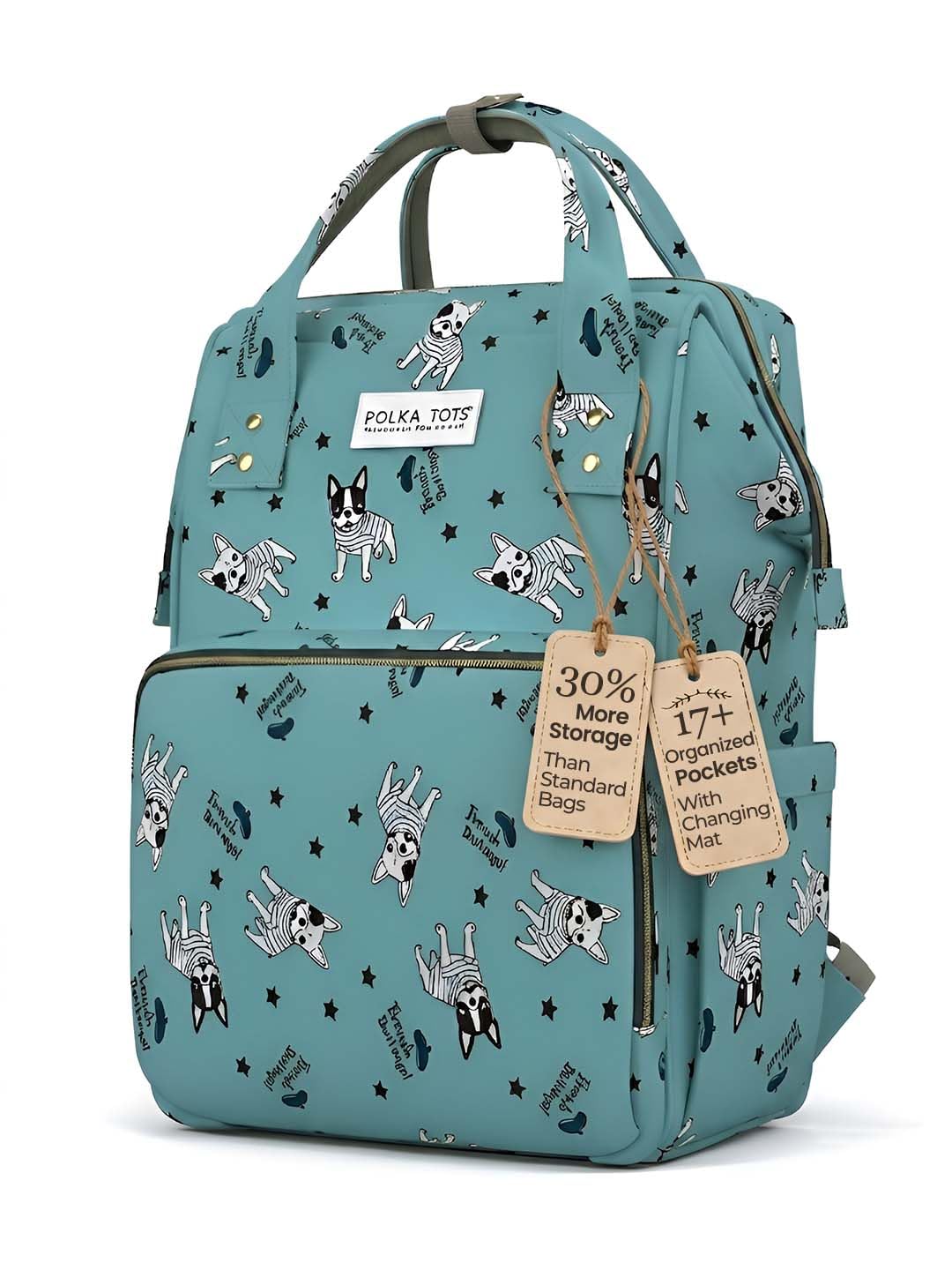 POLKA TOTS Premium Baby Diaper Bags For New Born with Pouch for Mothers | Maternity Waterproof Bags for Travel | Multiple Pocket Backpack for Moms (Bull Dog, Large)-image-37