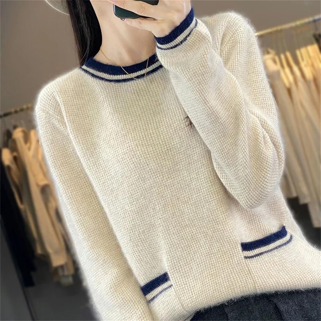 Sweter Damski Sweter Z Dzianiny Okrągły Kołnierz Swetry Kaszmir Bluzki Z Długim Rękawem