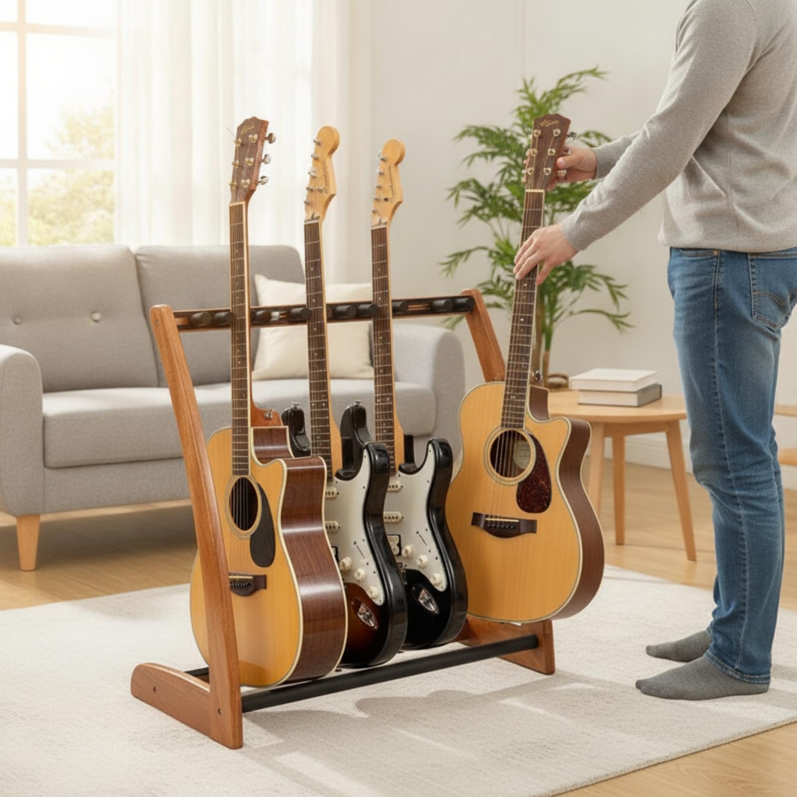 Porta con Supporti Imbottiti Antiscivolo Reggi Chitarra da Terra Compatto Rastrelliera per Chitarristi, Musicisti, Casa , Palissandro
