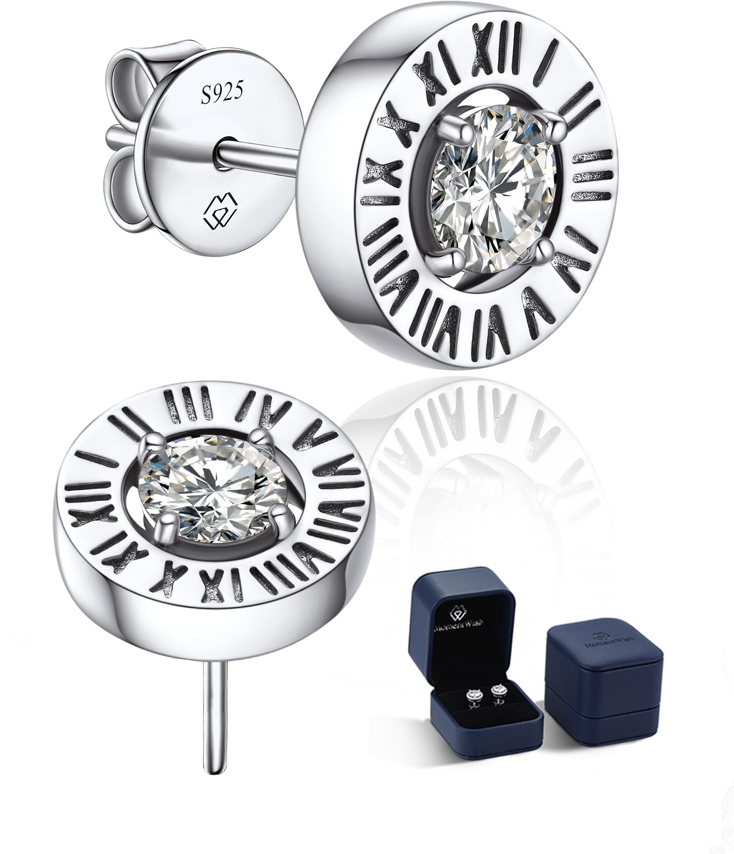 MomentWish Orecchini Moissanite Argento 925, 1 Carato Orecchino Punto Luce Donna Anallergici Simulato Diamanti Brillanti Certificato GRA Regalo Cuore/Fiore/Numeri Romani