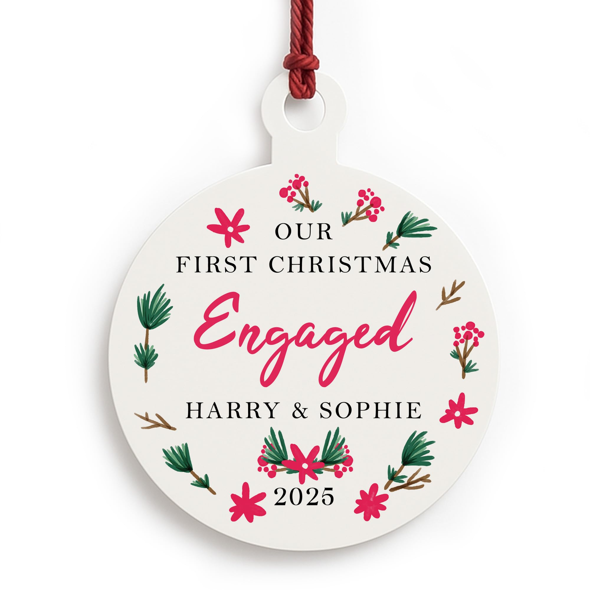 Red Ocean 1st Christmas Engaged Personalised Tree Decoration For Couple Boyfriend Girlfriend Fiance Engagement Bauble Keepsake