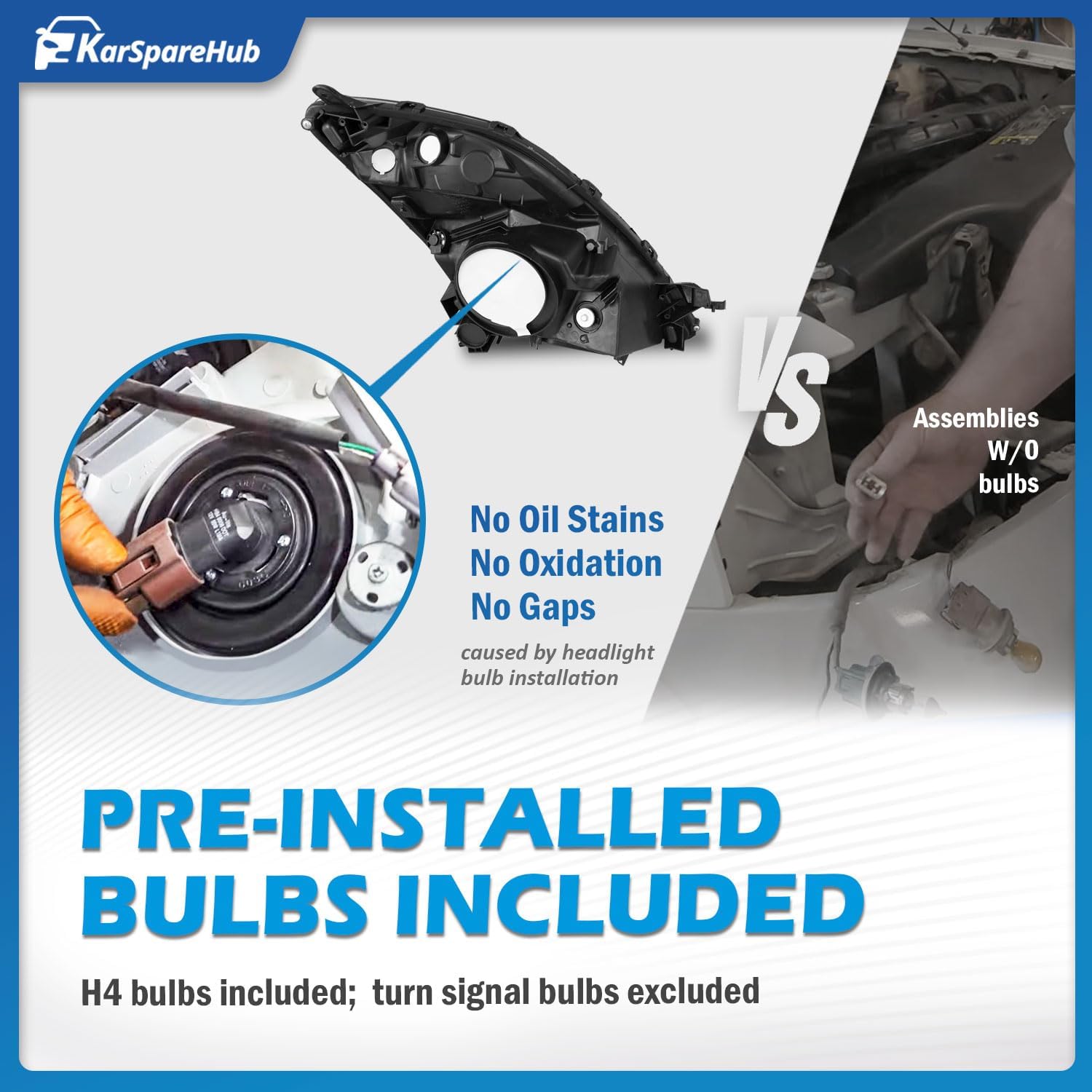Headlights for 2006-2009 Prius Base Halogen Headlamp Replacement, High/Low Beam Bulbs included, Driver & Passenger Side