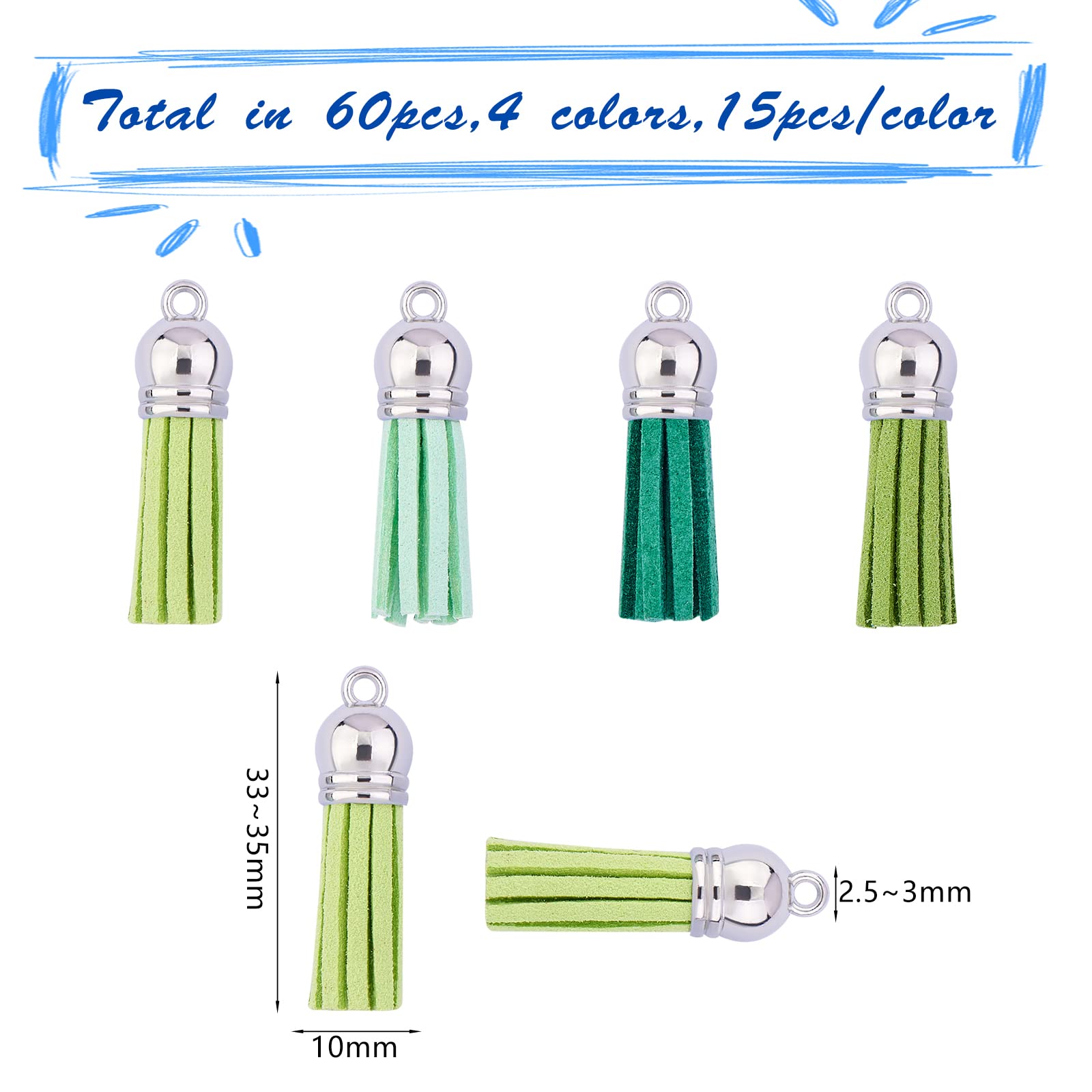 BEEFLYING 60pcs Verde Finta Pelle Scamosciata Nappa Decorazioni Ciondolo Mini ciondoli retrò per bracciali Fai da Te collane Orecchini Portachiavi creazione di Gioielli Accessori Artigianali
