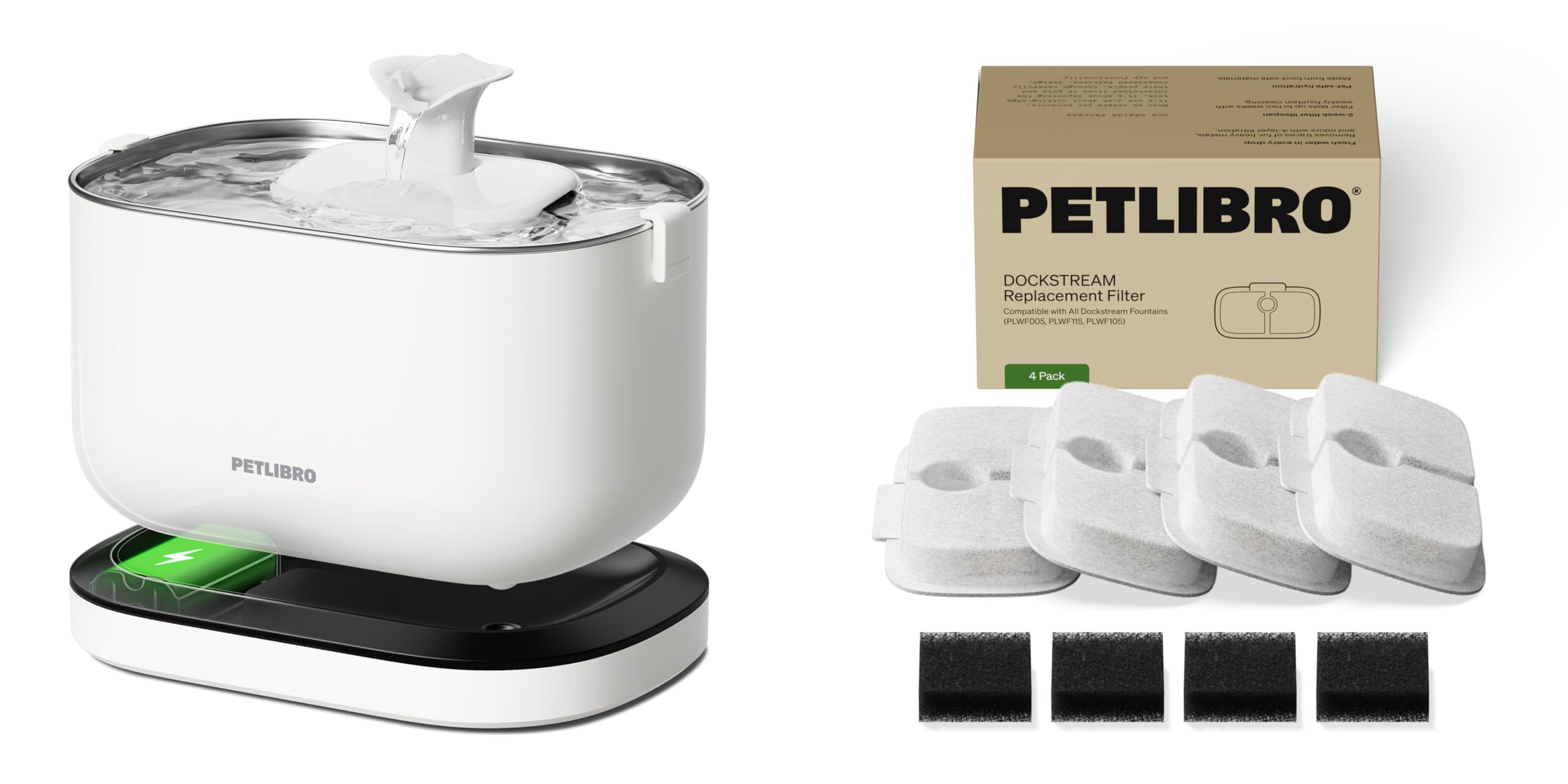 PETLIBRO Pack Fontaine à Eau sans Fil pour Chat avec 4 Filtres, Détecteur de Mouvement, Batterie Rechargeable 5000 mAh, Nettoyage Facile, Ultra Silencieuse