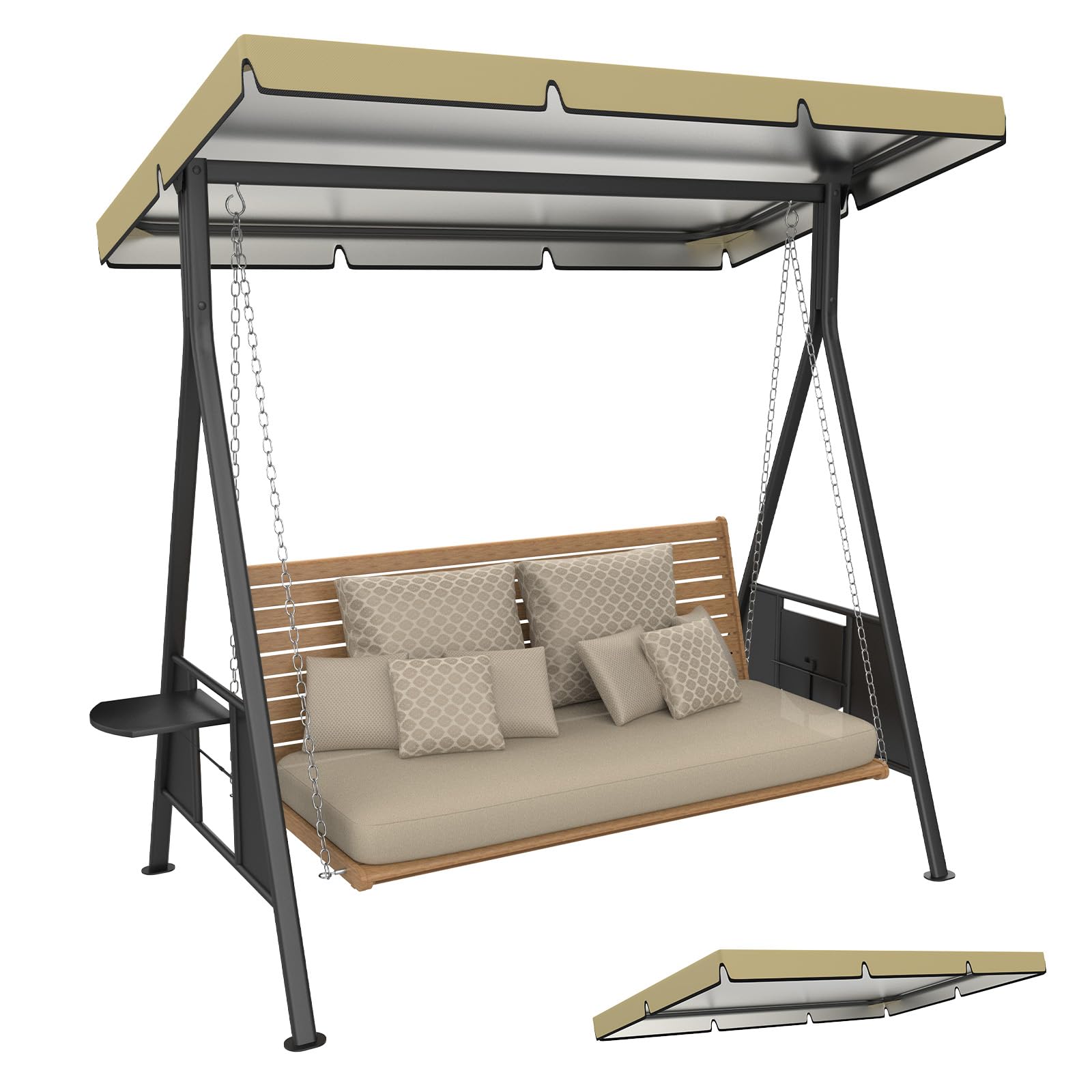 M METERXITY 1-Pack Swing Replacement Canopy, 6.1x4.2x0.5 Inch 600D Thicken Oxford patio swings with canopy Waterproof Fabric for Outdoor Garden/Yard/Park/Porch/Patio [Khaki]