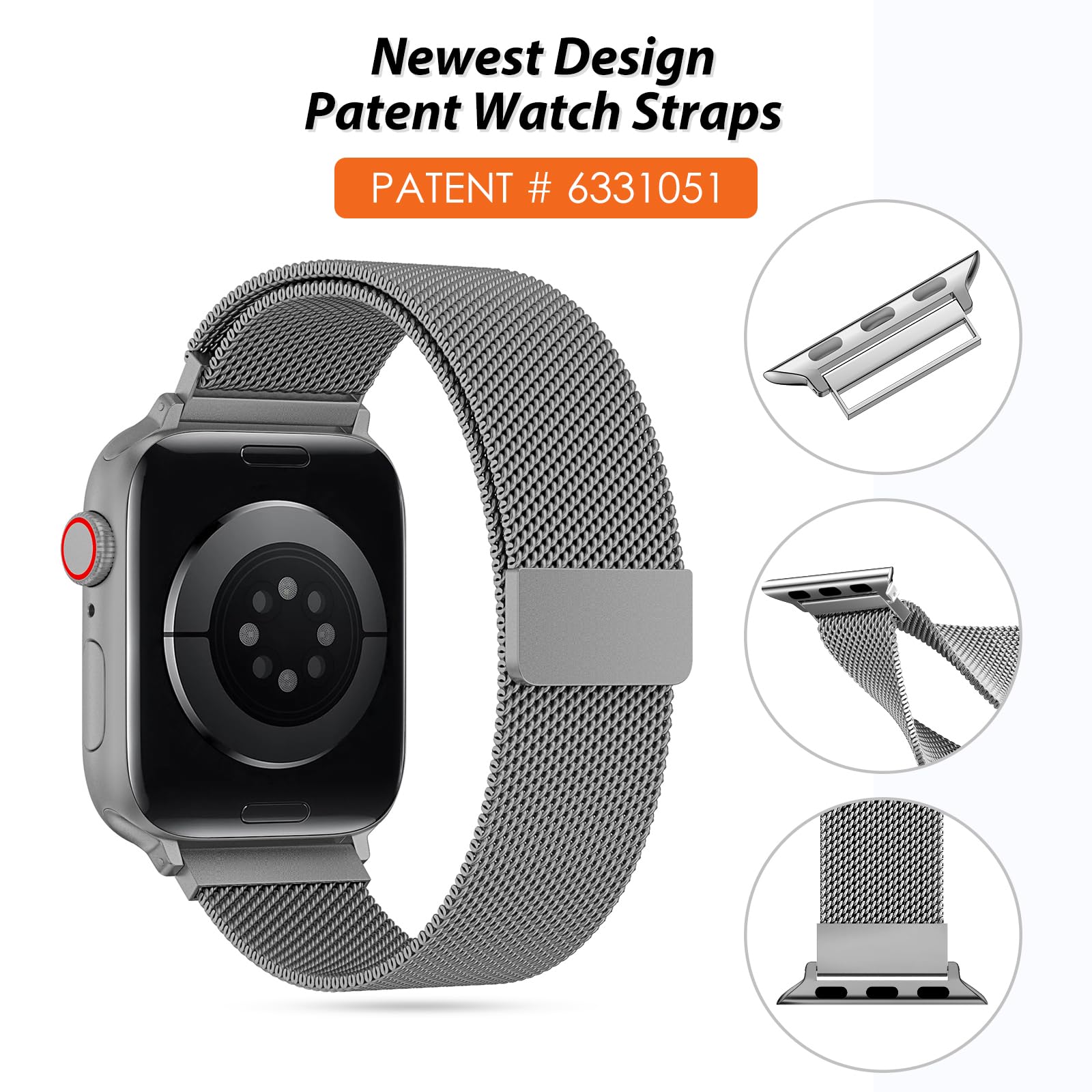 ORRLBB Patented Strap Compatible with Apple Watch Straps Series 10 9 8 7 6 5 4 3 SE2 SE Ultra2 Ultra 49mm 46mm 45mm 44mm 42mm 41mm 40mm 38mm for Women Men, Magnetic Milanese Loop for iWatch Bands - Image 2