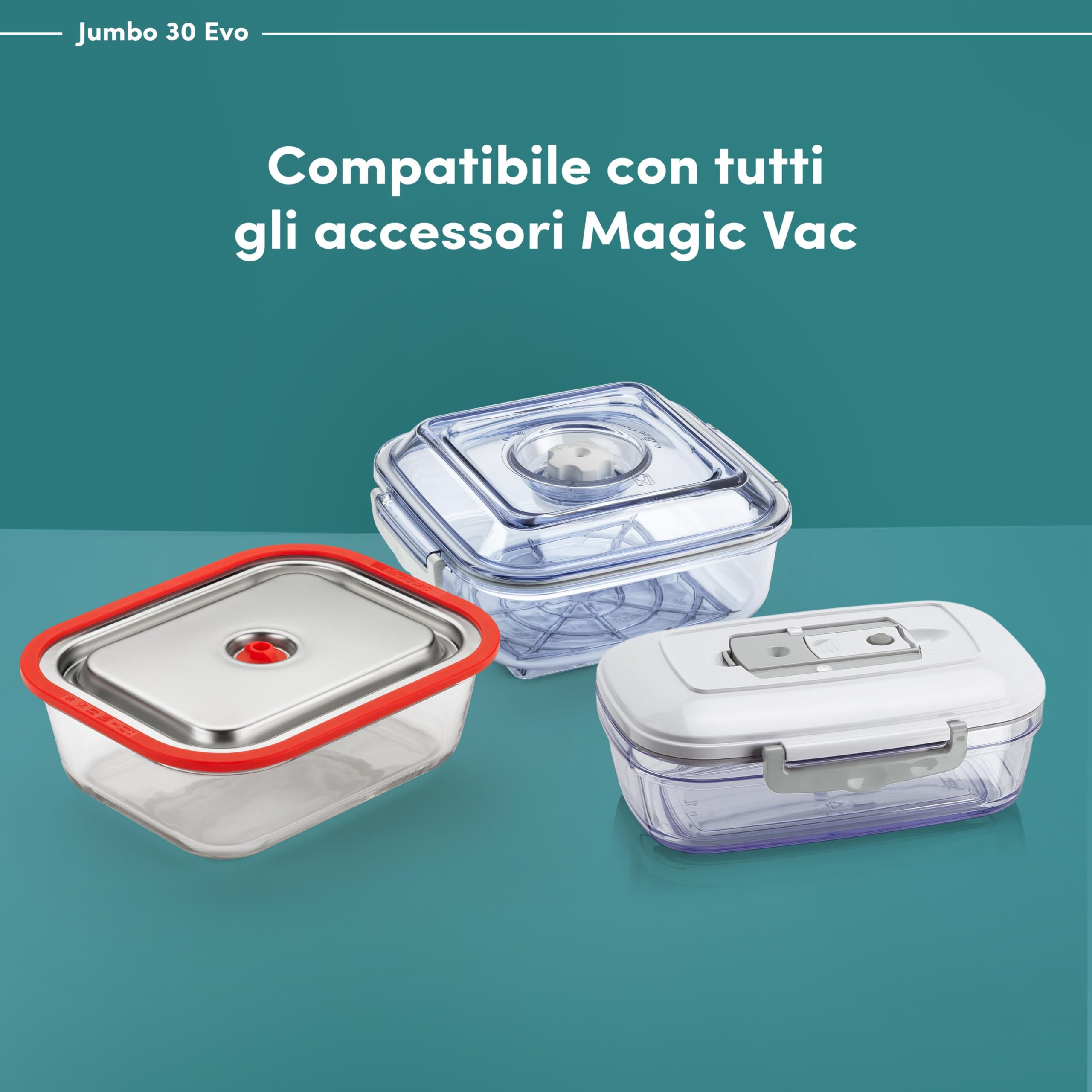 Magic Vac, Jumbo 30 Evo, Macchina Sottovuoto Alimenti Professionale Heavy Duty in Acciaio Inox, Ideale per Sacchetti Sottovuoto, Contenitori e Marinatura, Tecnologia Brevettata, Made in Italy