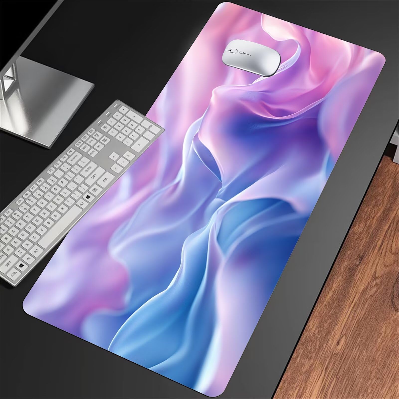 Duża podkładka pod mysz do gier 1200 x 600 x 2 mm podkładka pod mysz XXL, podkładka pod mysz do gier z zszytymi krawędziami i antypoślizgową gumową podstawą, do domu i biura (jasnoniebieska różowa)