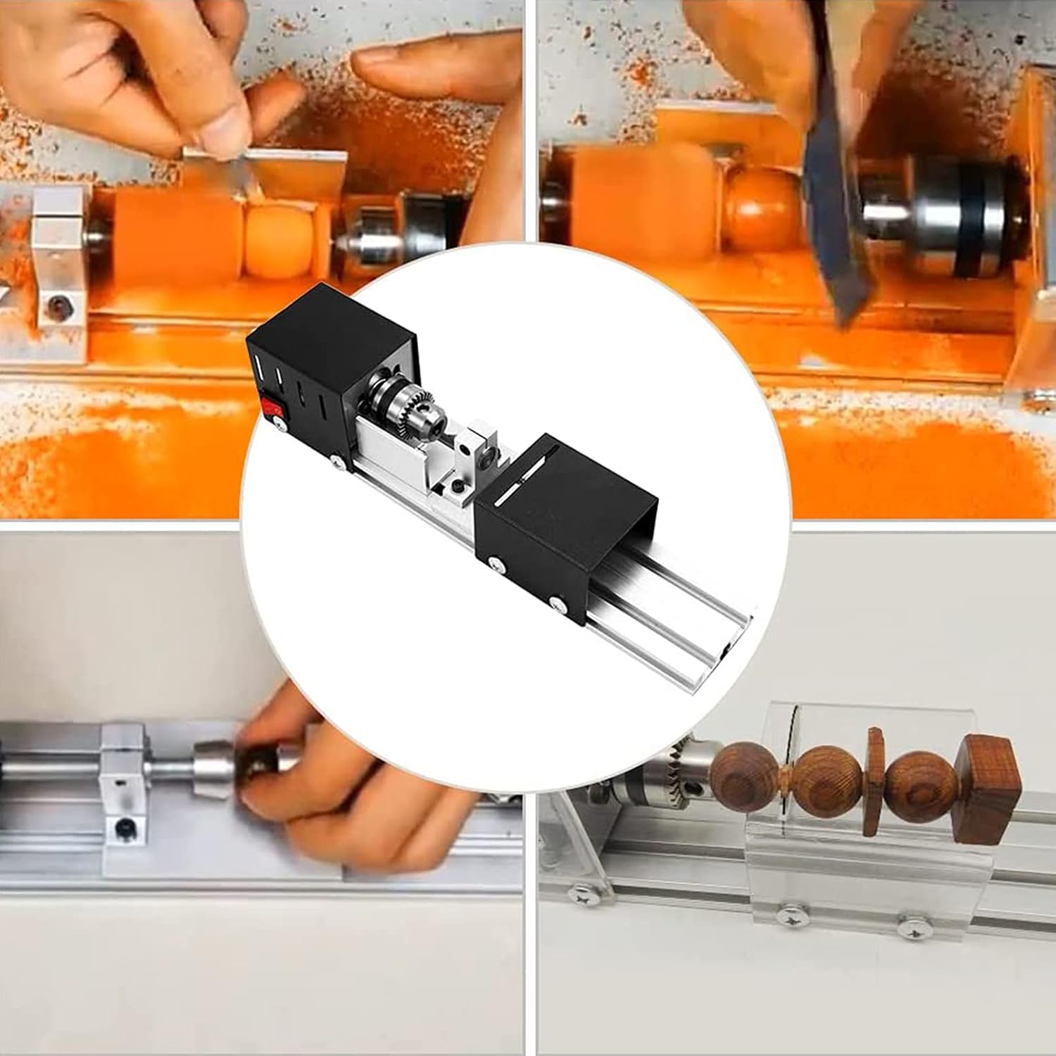 Mini Wood Lathe, Mini Lathe Beads Polisher Hine, Milling Grinding Polishing Beads Set, Metal Lathe DIY Table Woodworking Craft Drill Rotary Tool Standard Set DC12V-24V 100W