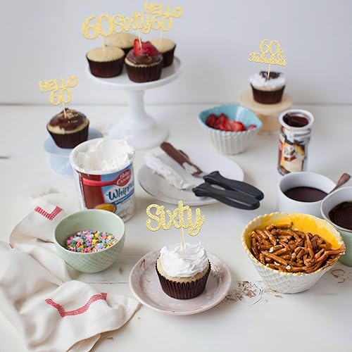 Miniatura 49 de Gyufise 24 piezas de adornos dorados para cupcakes de 10.º cumpleaños con purpurina dorada de doble dígito Hello 10 Ten Cupcake Picks para fiesta