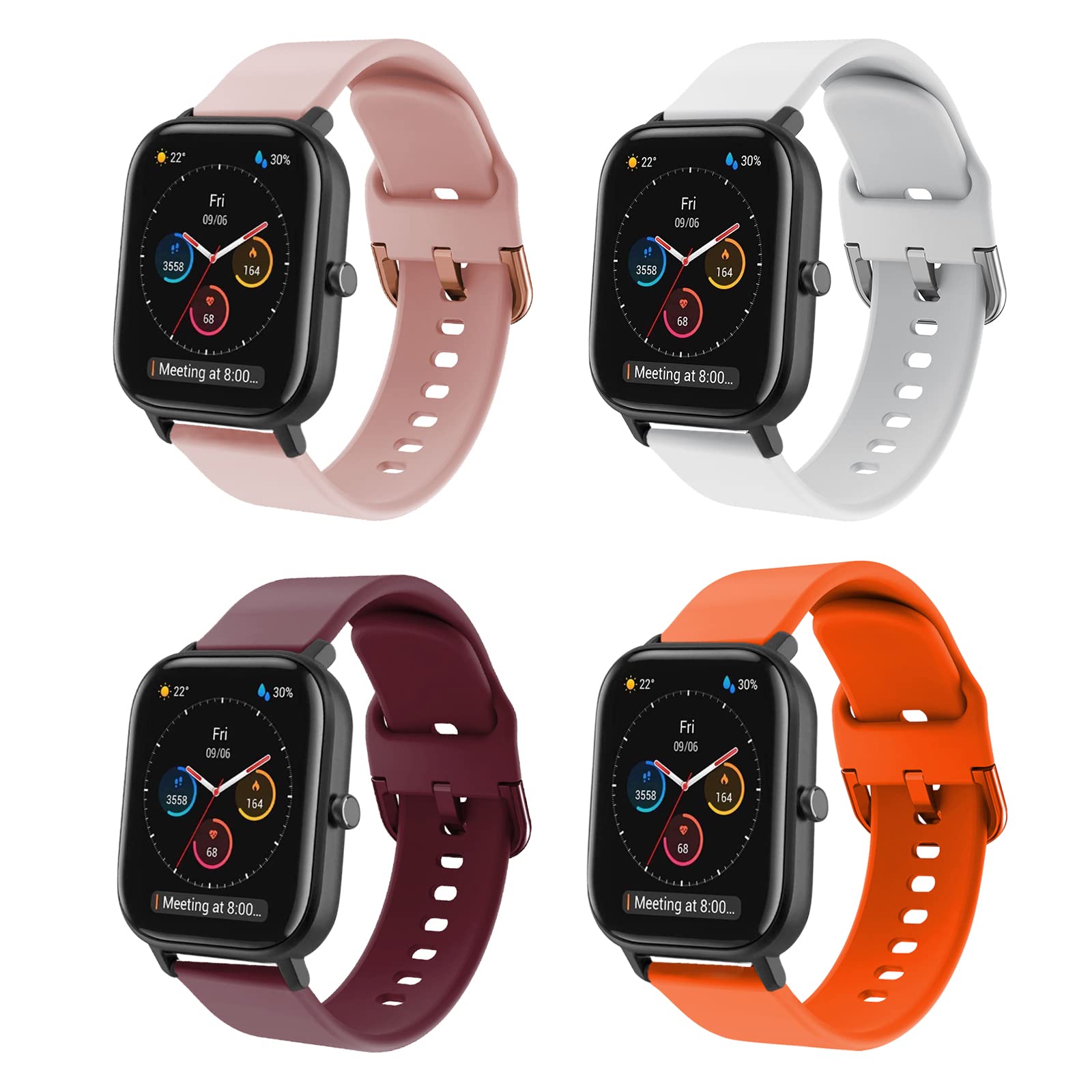 JangBeCompatible with Amazfit Bip U Pro, 20mm Adjustable Silicone Replacement Wristband for Amazfit GTS/GTS 2/GTS 2 Mini/GTS 2e/Amazfit GTR 42mm/Amazfit Bip/Amazfit Bip Lite/Amazfit Bip S, 4 Straps-c