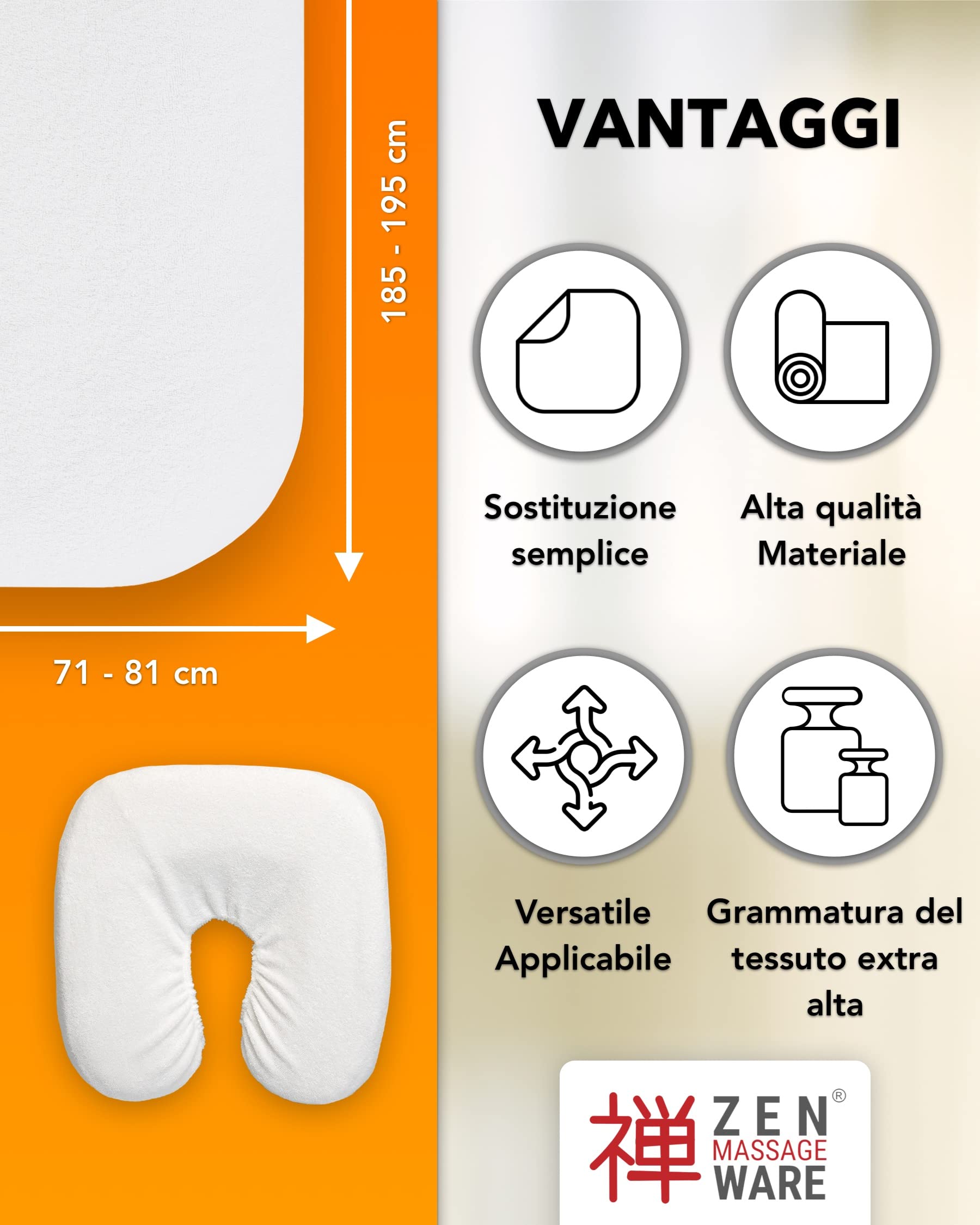 ZEN - Copertura per lettini & poggiatesta da massaggio - lenzuolo in morbida spugna per lettini cosmetici, da terapia & trattamento - rivestimento lavabile a 60° - accessori massaggi (crema)
