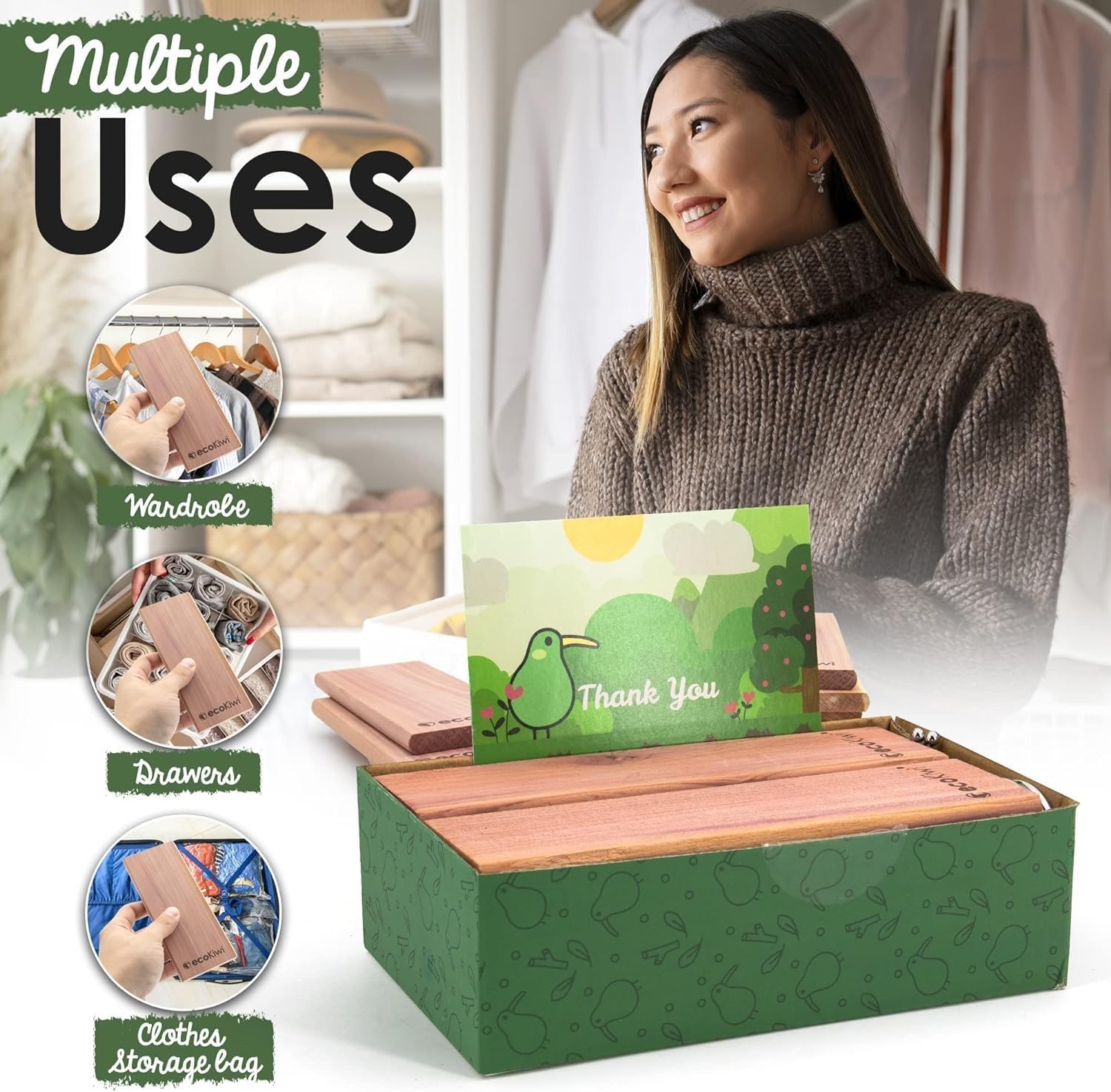 ecoKiwi Anti Mites Textiles pour Vêtements - Paquet 10 Blocs - Antimites Vêtements Puissant au Bois de Cèdre - Répulsifs à Mites de Vêtements Naturel - Protection Longue Durée & Parfum Frais