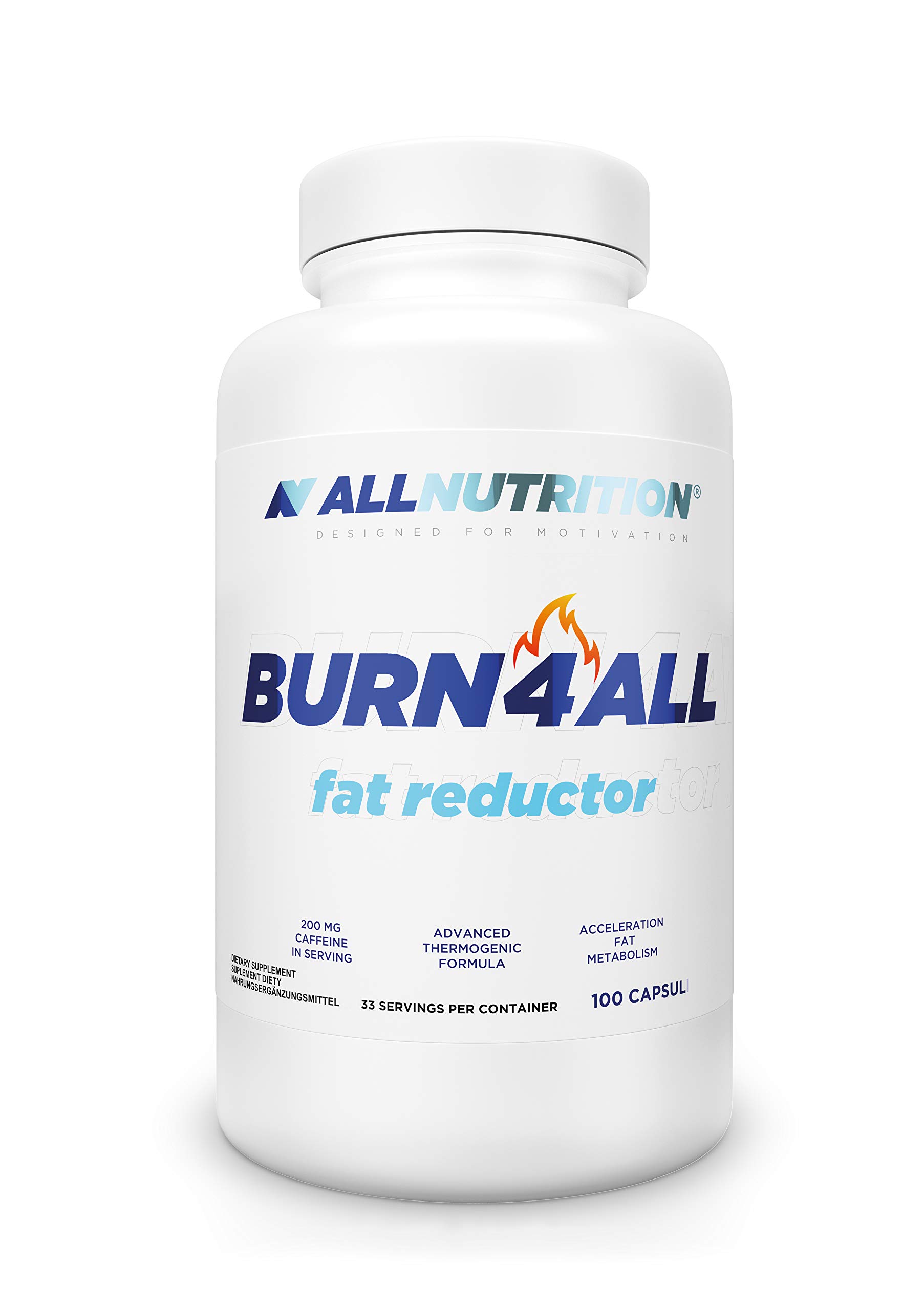 ALLNUTRITION Burn4all Fat Reductor L-Carnitin Sehr effektiver Körperfettabbau Bietet Energie Hemmt den Appetit Nahrungsergänzungsmittel Ohne Zusatzstoffe 100 Kapseln 33 Portionen