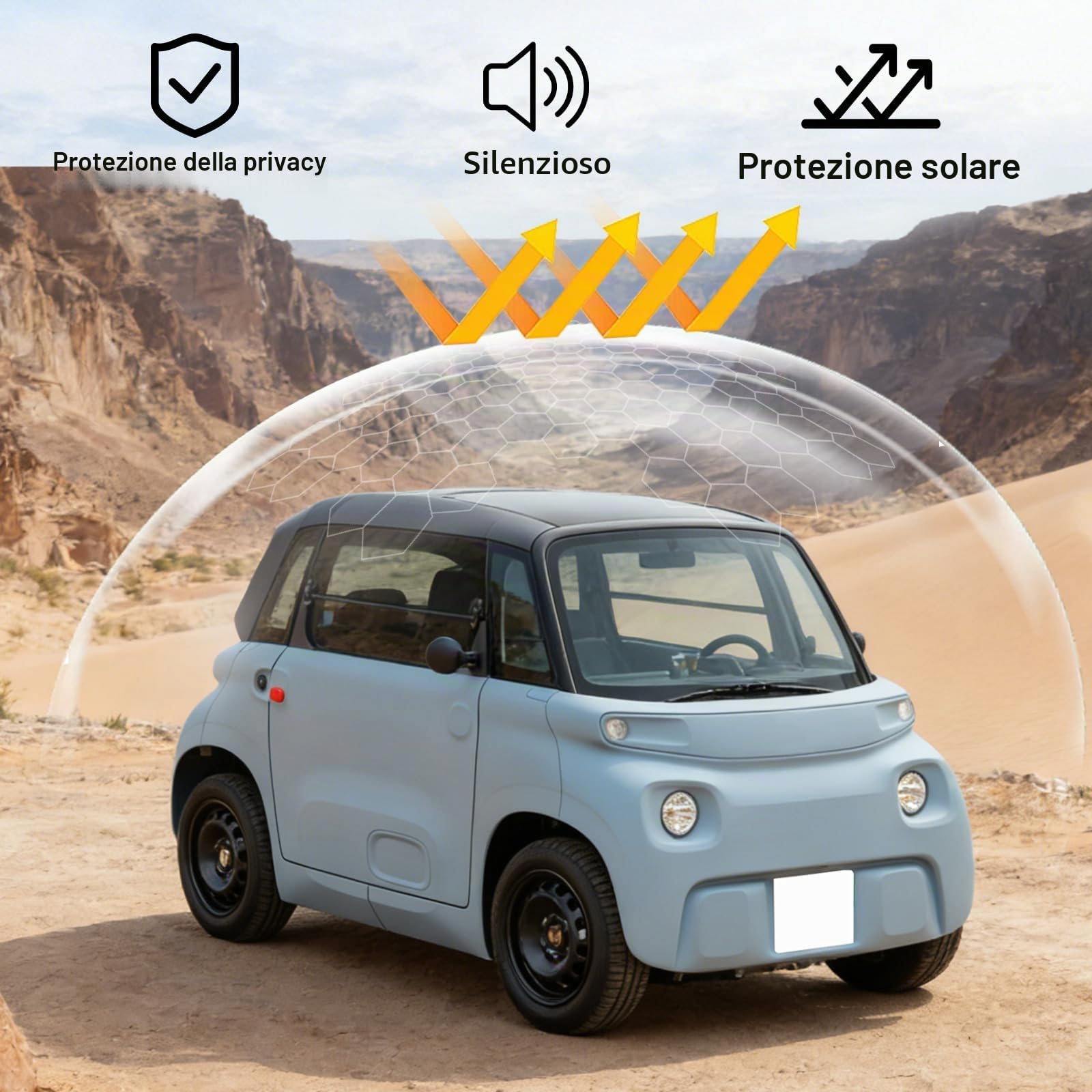 Parasole Auto Parabrezza Lucernario Sostituzione per Citroen Ami Electric Vehicle 2020-2026/Opel Rocks-e 2021-2026/Fiat Topolino 2023-2026, Addensato Parasole Pieghevole Parasole UV Riflettente