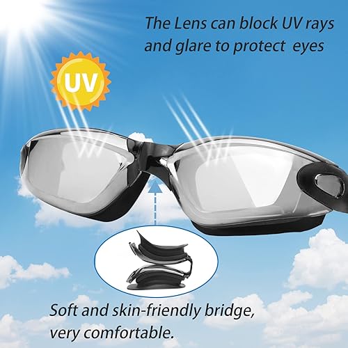 Miniatura 6 de Gafas de natación miopes -2.0D a -8.0D, gafas de natación antiniebla miopes con lente transparente, protección UV sin fugas