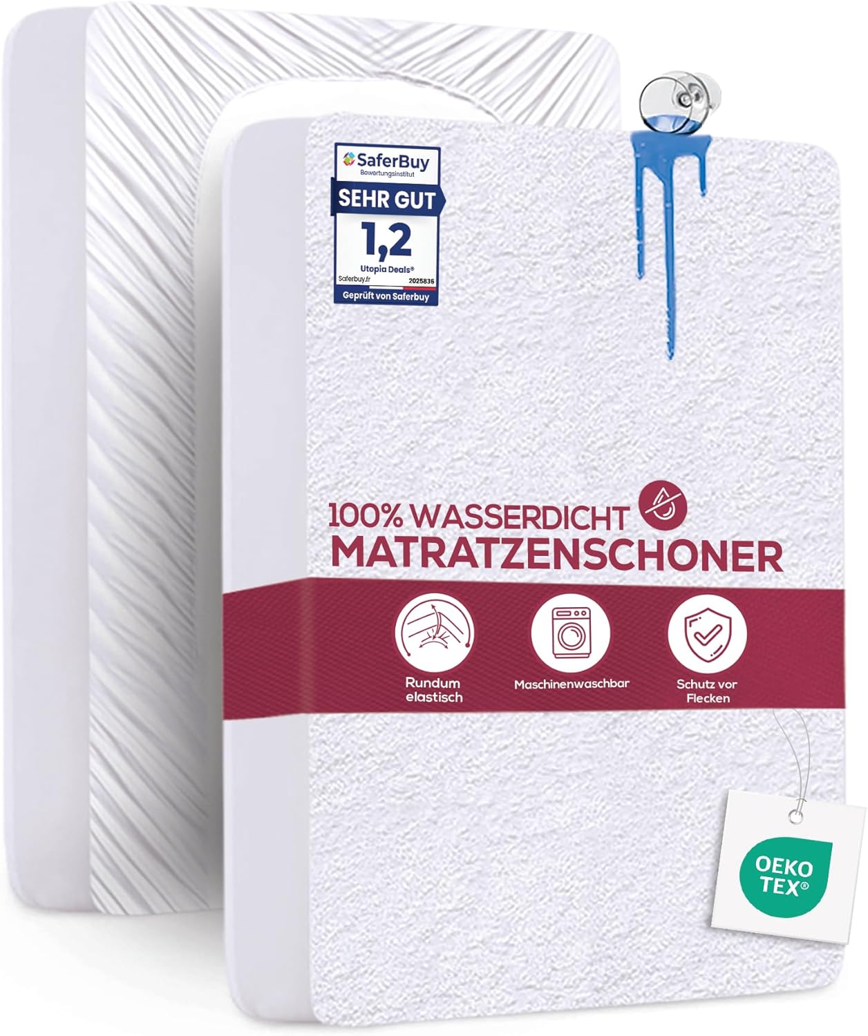 Product image of Utopia Bedding Matratzenschoner 180 x 200 x 40 cm Wasserdicht, Oeko-TEX Zertifiziert Matratzenauflage Atmungsaktive, Matratzenschutz, Rundum Elastisch Weiß