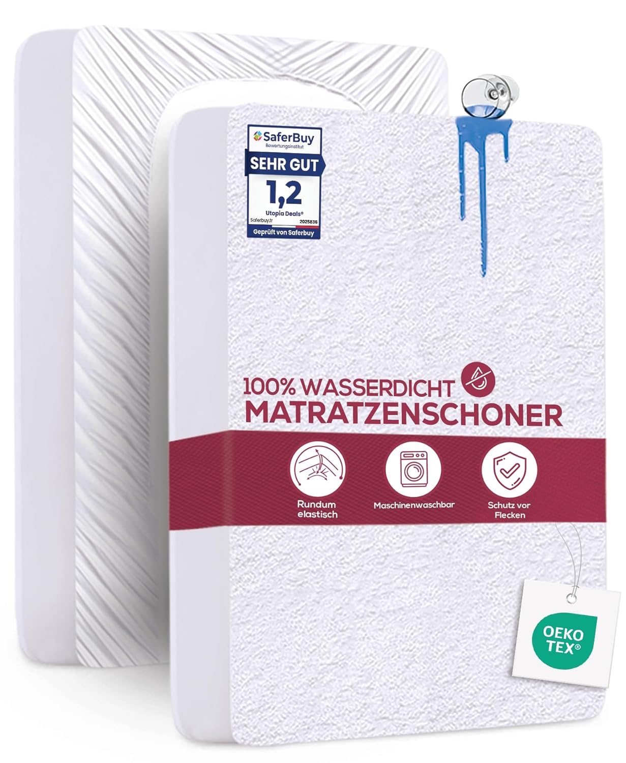 Utopia Bedding Wasserdichter Matratzenschoner 180 x 200 cm, Premium Terry Matratzenbezug 200 GSM, Atmungsaktiv, Rundum Elastisch