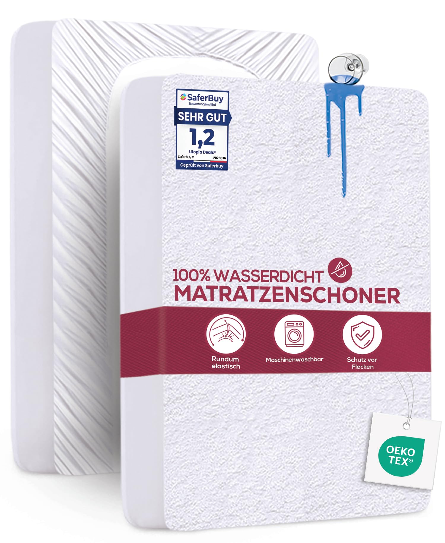 Utopia Bedding Matratzenschoner 200 x 200 x 30 cm Wasserdicht, Oeko-TEX Zertifiziert Matratzenauflage Atmungsaktive, Matratzenschutz, Rundum Elastisch Weiß