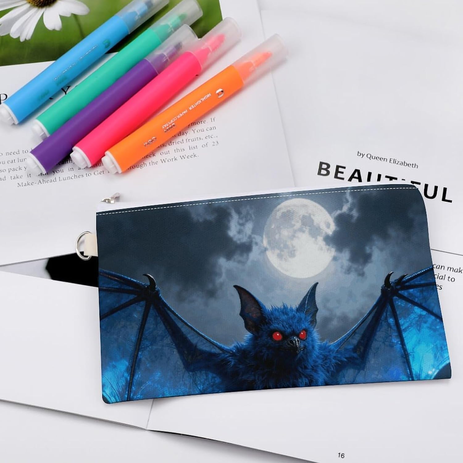 Halloween Blue Bat Coin Purse Fashion Mini Change Wallet With Zipper Cute Canvas Coin Bag Small Makeup Bag Portable Change Pouch Change Holder Coin Pouch Change Bags
