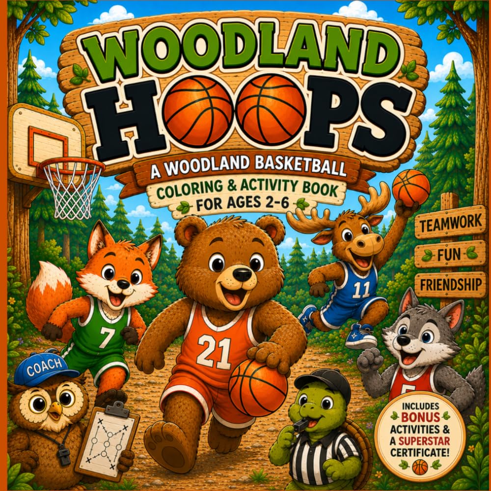Woodland Hoops: A Woodland Basketball Coloring And Activity Book For Ages 2-6: Color, Play, And Learn With Woodland Basketball Friends