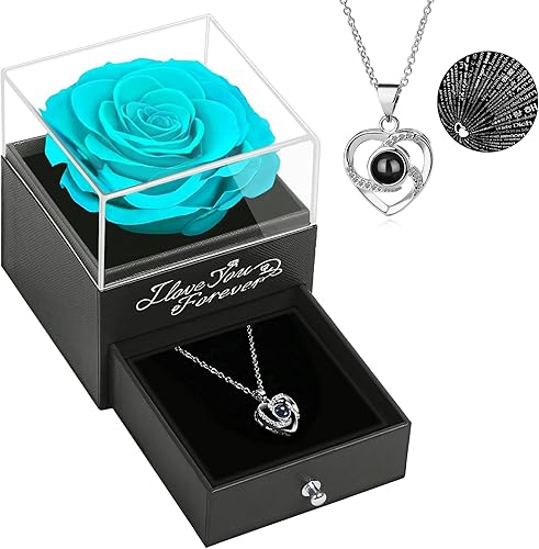 Regalos de rosa real azul preservada regalos románticos para tu pareja, esposa, novia, mujer, madre, el mejor regalo en Navidad, cumpleaños, San