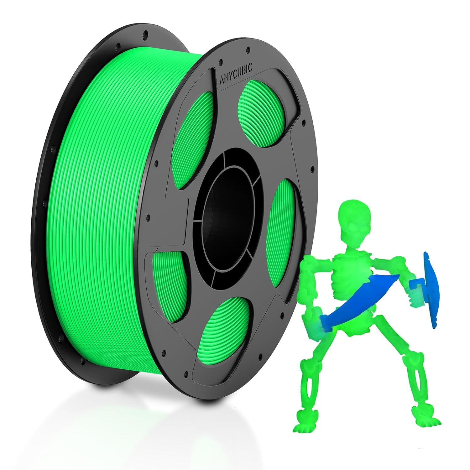 ANYCUBIC PLA 3D Printer Filament, Glow in The Dark, 3D Printing PLA Filament 1.75mm Dimensional Accuracy +/- 0.02mm, 1KG Reusable Spool (2.2 lbs), Green PLA, Glow Green