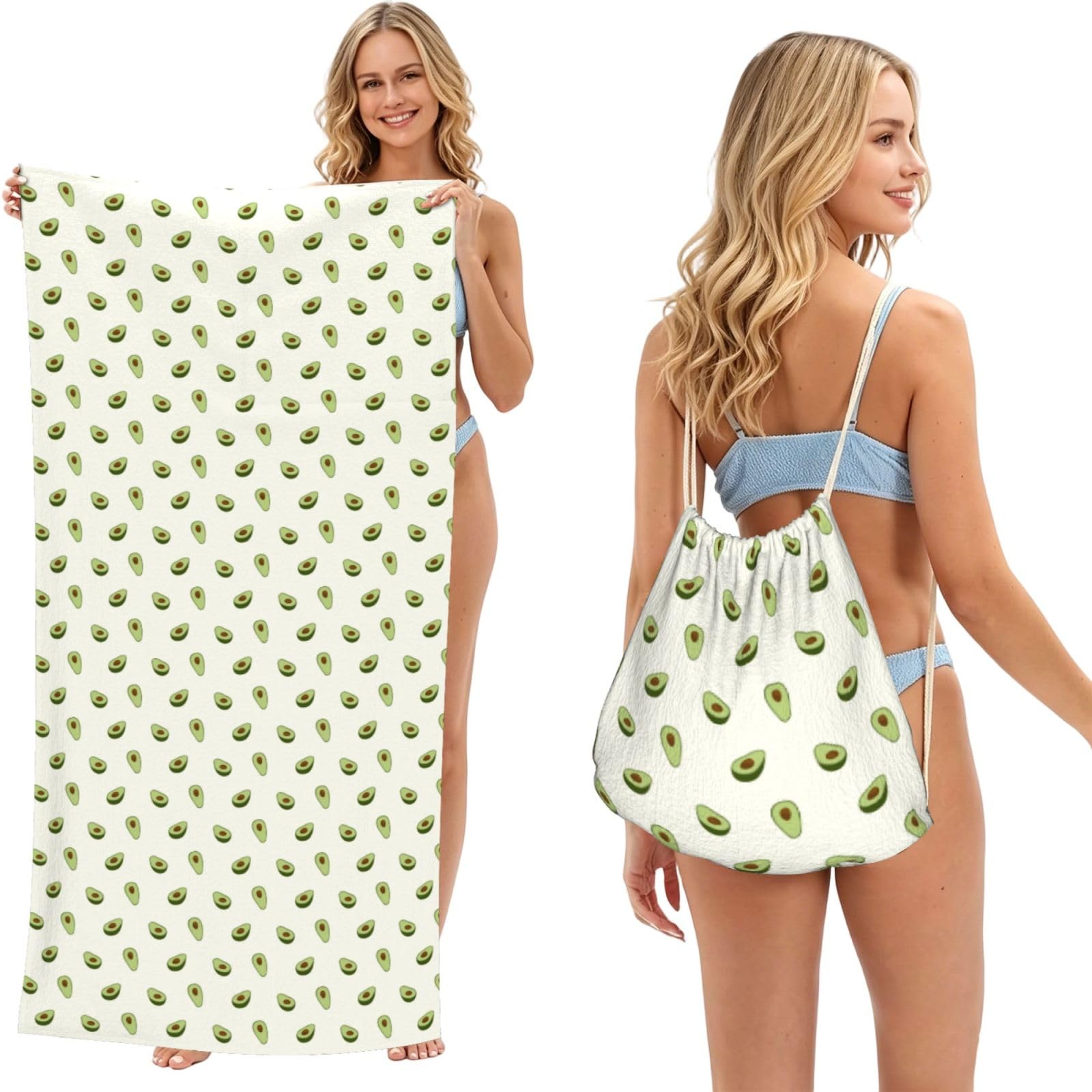 Poadnly As Picture Avocado, 2 In 1 Packable Towel Bag, Beach Towels With Drawstring Backpack For Travel Holiday Camping