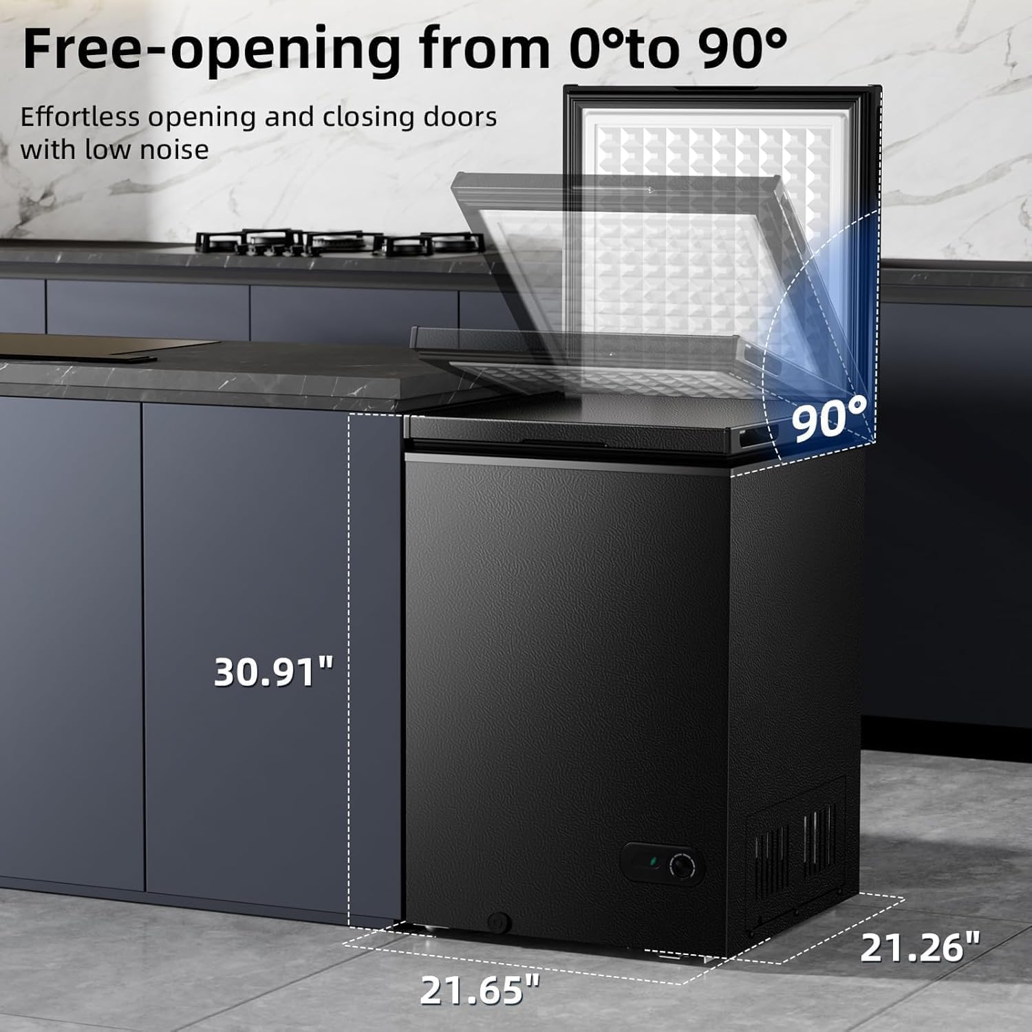 Antarctic Star 3.5 Cu.ft Chest Freezer 6.8℉to -4℉with Removable Basket Free Standing Top open Door Compact Freezer with Adjustable Temperature Defrost Water Drain/Power Saving Black