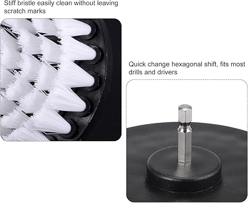 Miniatura 4 de Juego de cepillos para taladro (5 piezas) Kit de limpieza multiusos para lechada, piso, bañera, azulejo, con eje de extensión, blanco