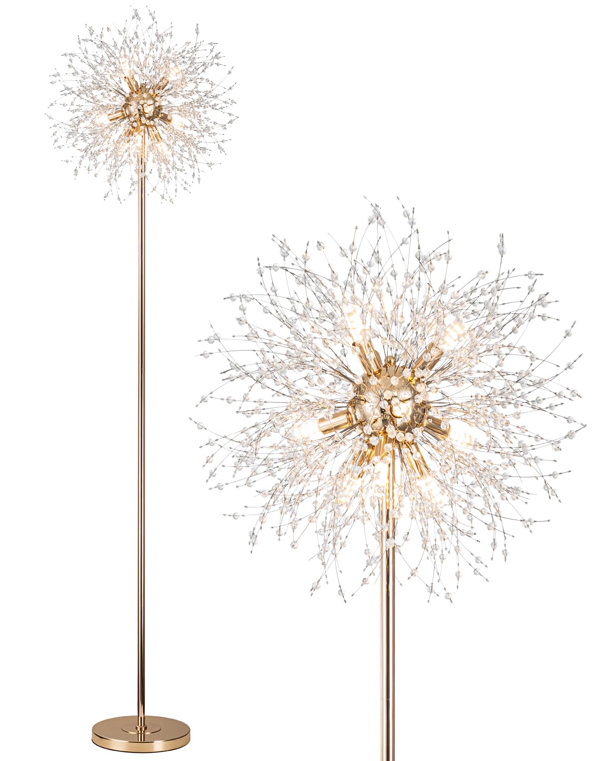 SineRise Modern Crystal Floor Lamp (9-Light, 70-Inch, Gold), Standing Lamp with Footswitch, LED Floor Lamp for Living Room, Girls Room, Bedroom, Dresser, Office