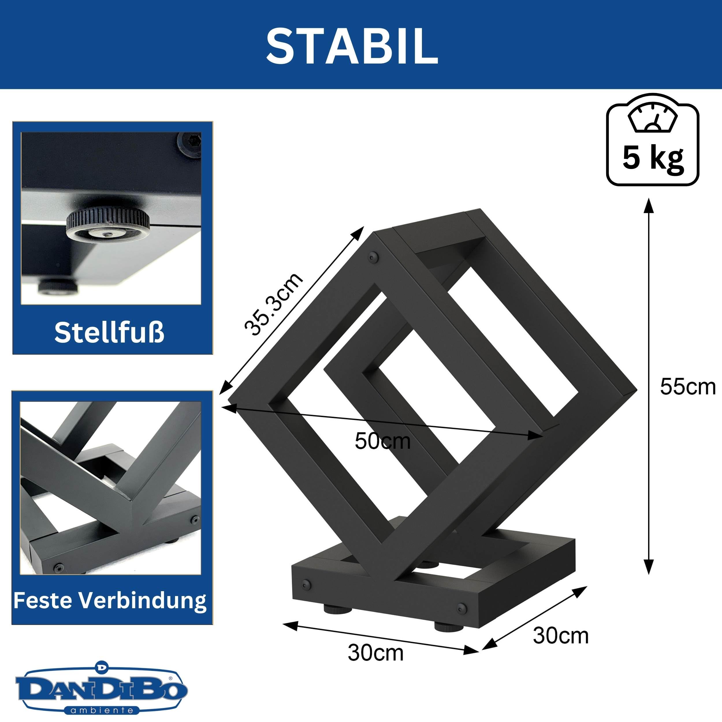 DanDiBo Estantería para leña interior de metal negro cubo cuadrado 96606 – Estantería para leña de madera