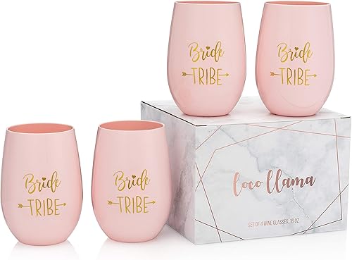 Copas de vino de propuesta de dama de honor y regalos de fiesta de novia, 100% plástico Tritan irrompible con detalles de lámina dorada, 16 onzas