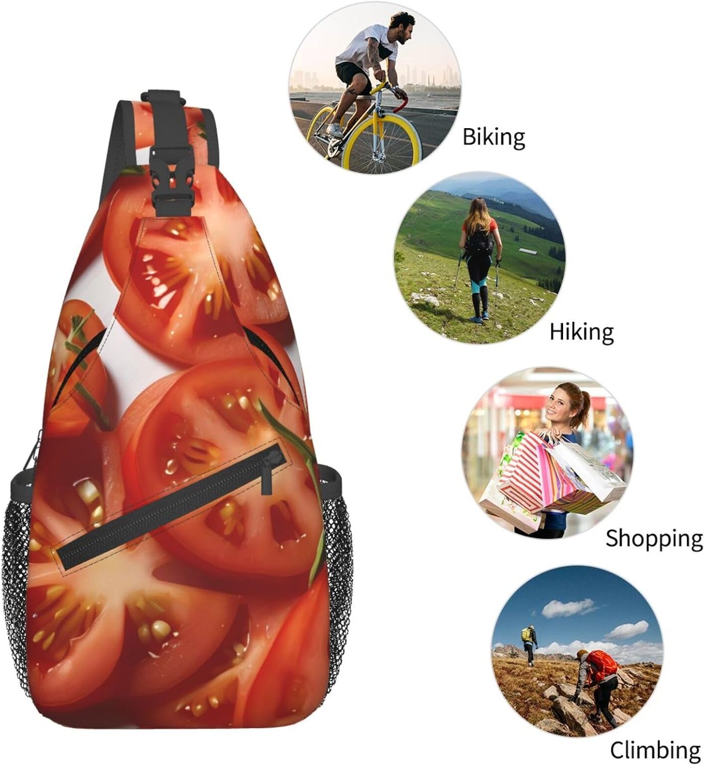 Men's Fresh tomato slices Print Crossbody Sling Bag - Casual Shoulder Backpack with Adjustable Strap for Running, Hiking & Daily Commutes