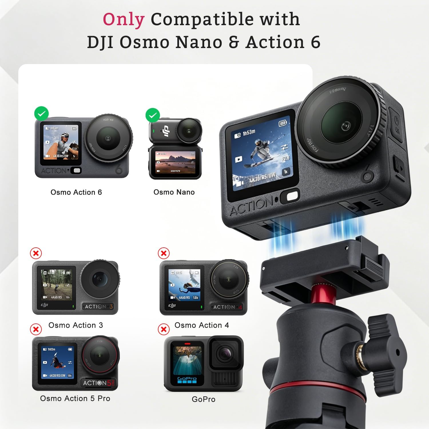 27cm/10.6'' Selfie Stick Tripod for DJI Osmo Action 6 / Nano Accessories, Mini Magnetic Quick Release Tripod Stand w 1/4" Thread, Extendable Pocket Handle Grip Monopod for Vlogging