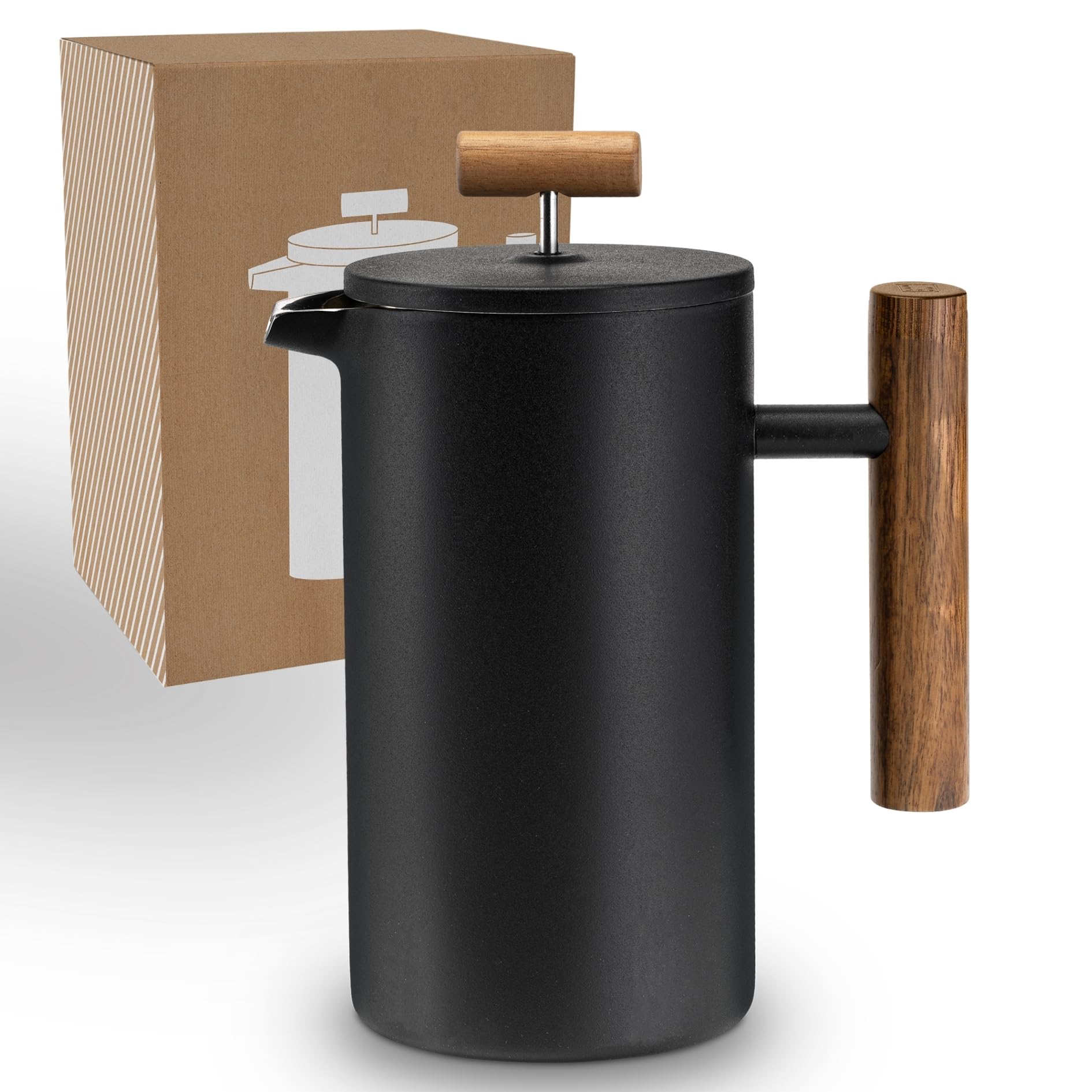 LAMBDA COFFEE® CALDERA Thermo French Press Edelstahl I 1 Liter - 5 Tassen I 3 Größen erhältlich I Kaffeebereiter aus Edelstahl | Doppelwandig: Hält lange Warm I Kaffeezubereiter | Kaffeepresse schwarz