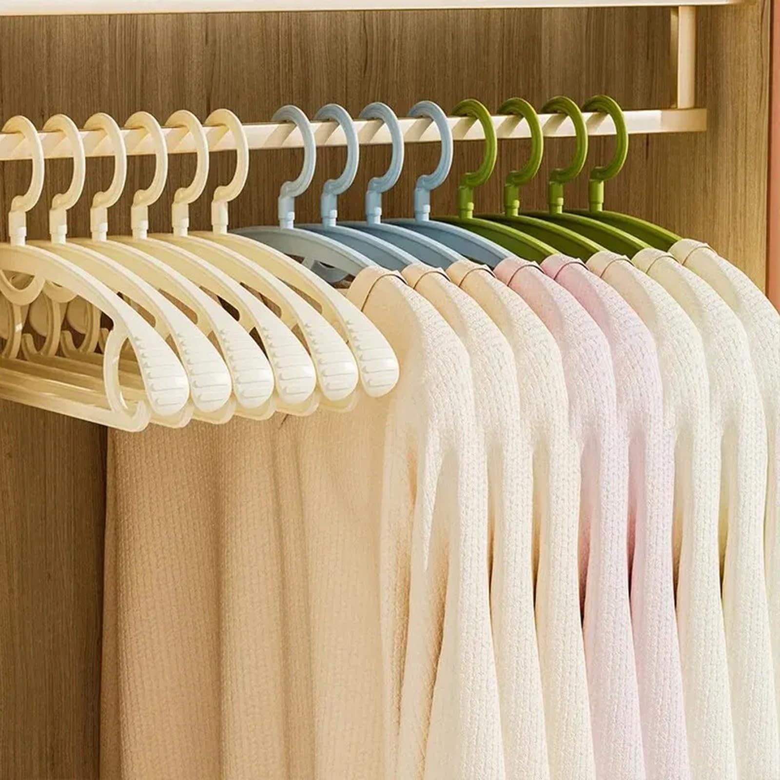 Confezione da 10 grucce a spalla larga, spesse, antiscivolo, salvaspazio, per l'organizzazione dell'armadio, materiale PP, crema, avocado, verde, blu, marrone (bianco)