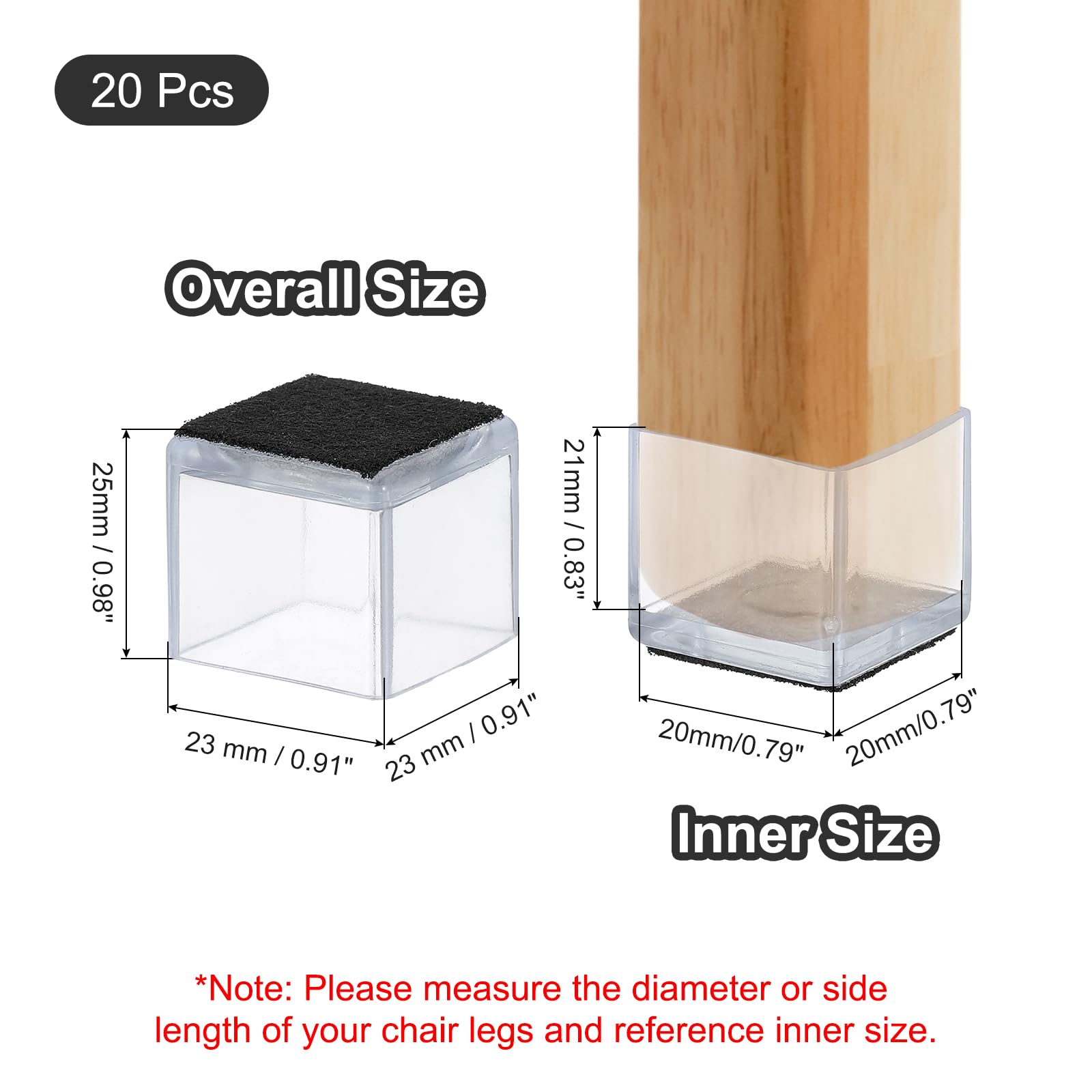 PATIKIL Chair Leg Floor Protector for Hardwood Floors 20 Pcs Square PVC Felt Fit 0.79" Furniture Leg Cap Furniture Feet Cover Furniture Feet Carpet Small Slider - Image 2