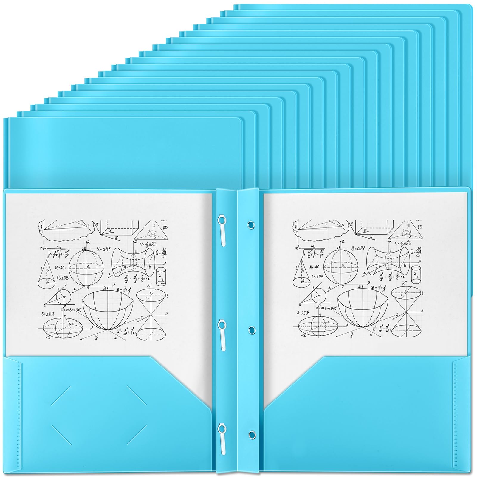Yeaqee 80 Pcs Plastic Folders with Pockets and Prongs Plastic Folder 2 Pockets 3 Prongs with Business Card Slot Back to School Folders for Students, Teachers, Office Workers (Light Blue)