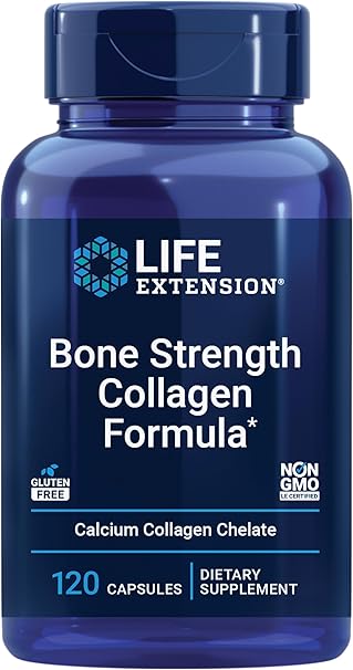 Life Extension Bone Strength Collagen Formula, Calcium Collagen chelate, Calcium fructoborate, Vitamin D3, Magnesium Citrate, Silicon, Boron, Gluten-Free, Non-GMO, 120 Capsules