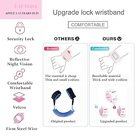 Toddler Harness Walking Leash- Child Anti Lost Wrist Link - Child Safety Harness - Upgrade with Reflective(6.5ft) - for Boys and Girls,Not Easy to Open Without Key (Light Pink)