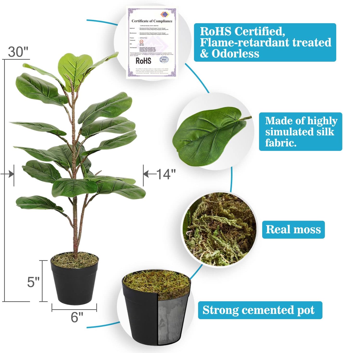 Buy Aveyas 30 Tall Artificial Fiddle Leaf Fig Tree in Cemented Plastic