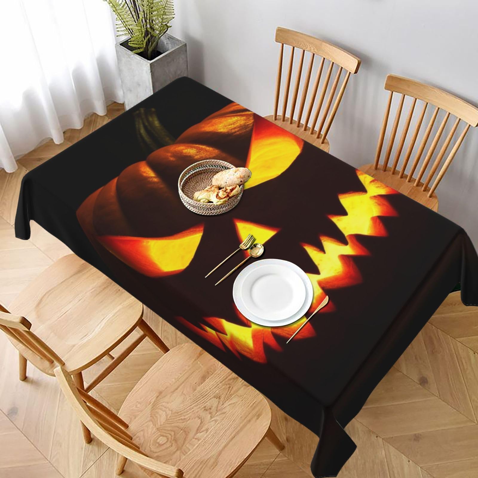 Table Cloths for Rectangle Tables 152x228 cm Waterproof Farmhouse Table Cloth Scary Grimace Pumpkin Lantern Tablecloths Washable Wrinkle Free Table Cover for Dining Table Weddings Events Party Buffet