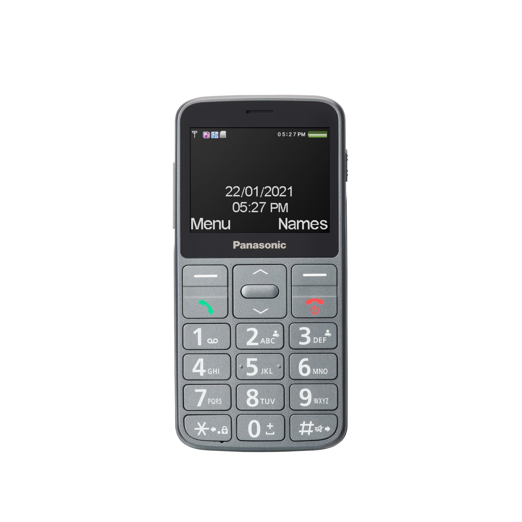 Panasonic KX-TU160EXG 2G, Teléfono Móvil para Mayores, Botón de Llamada de Emergencia SOS, Botones Grandes Separados, Pantalla de Números y Fuentes Grandes, Gris