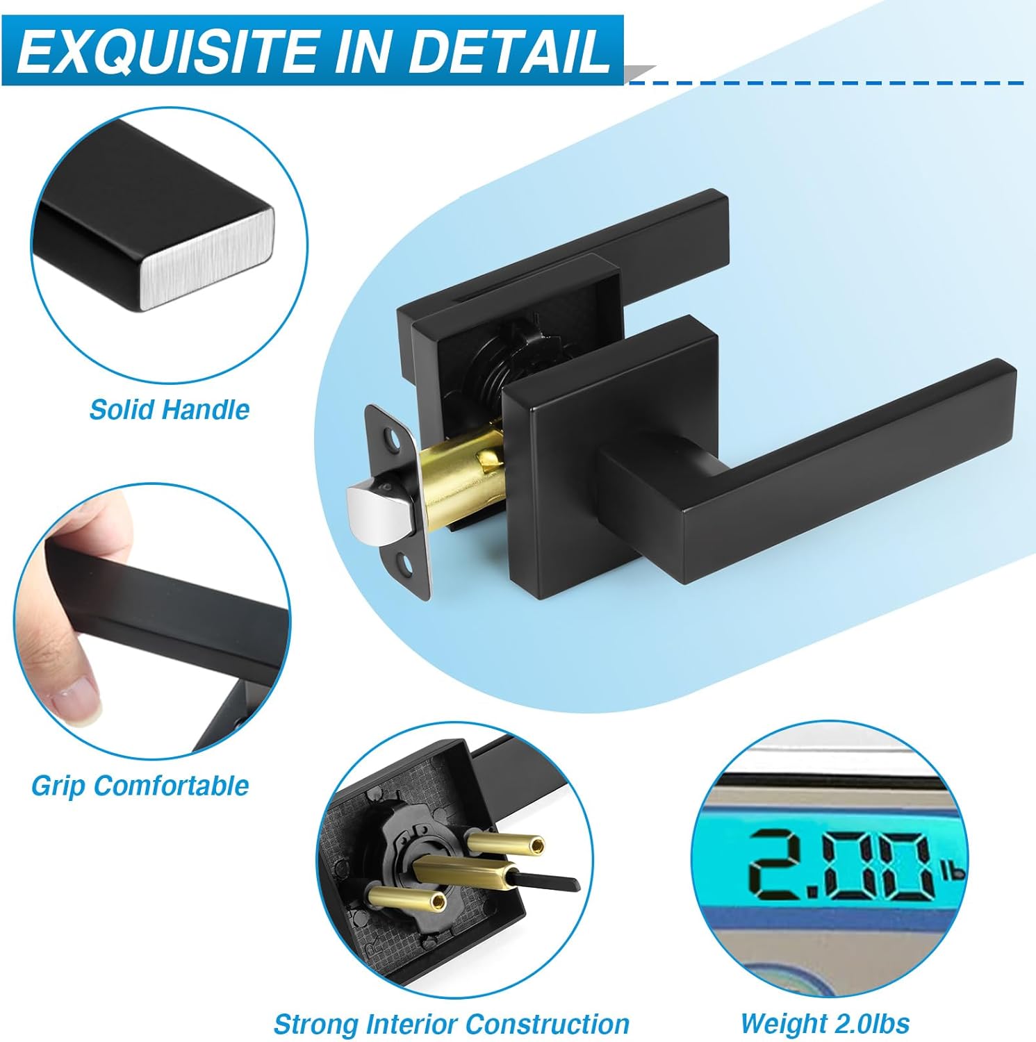 Photo 1 of  Matte Black Door Handles, Passage Door Levers for Hall & Closet, Interior Door Knobs Heavy Duty Square Non-Locking Handlesets (2.0lb), Reversible for Left & Right Sided Doors 