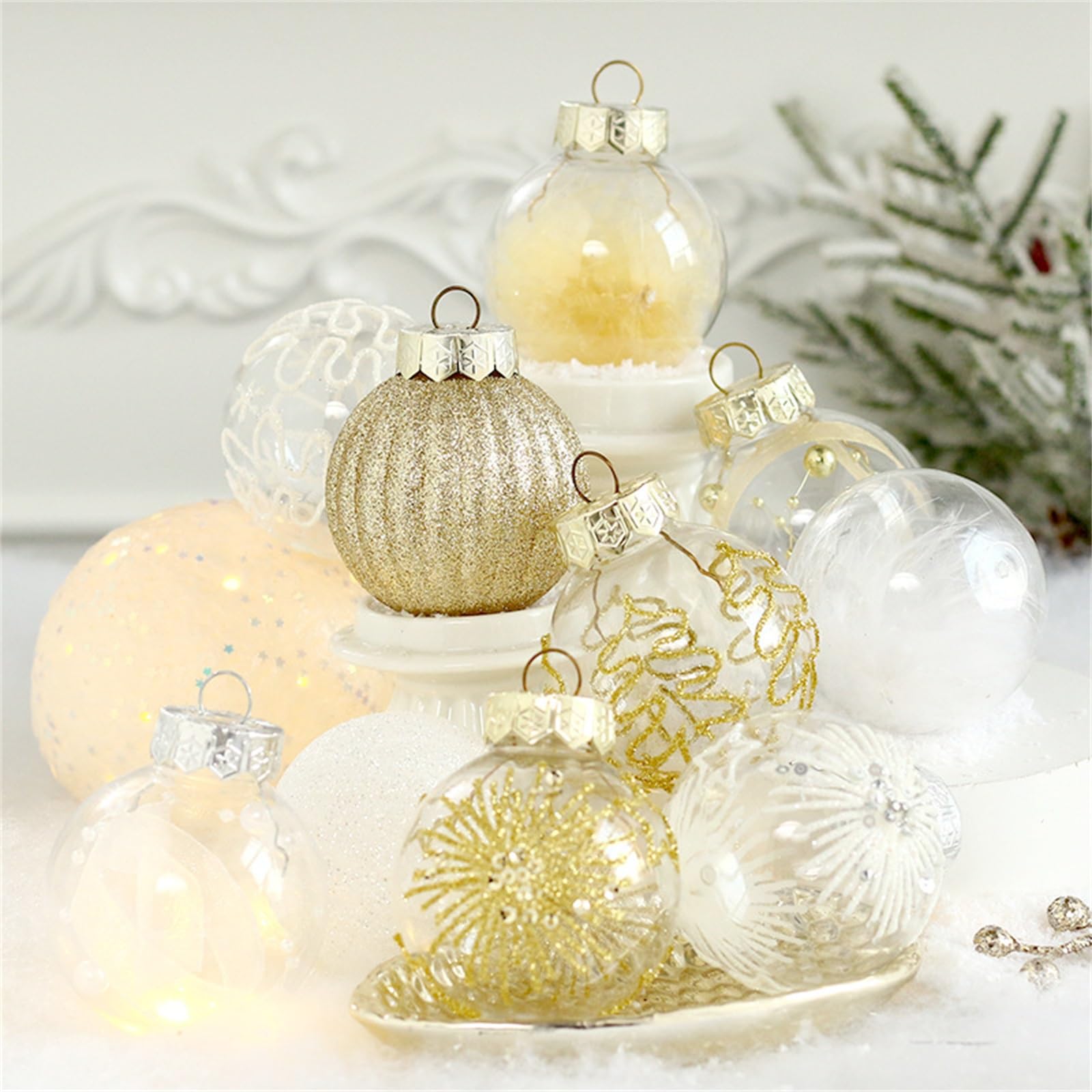 Palline di Natale Set di 42 palline di Natale dipinte for appendere l'albero di Natale per Albero di Natale, Festa, Matrimonio(bianca)