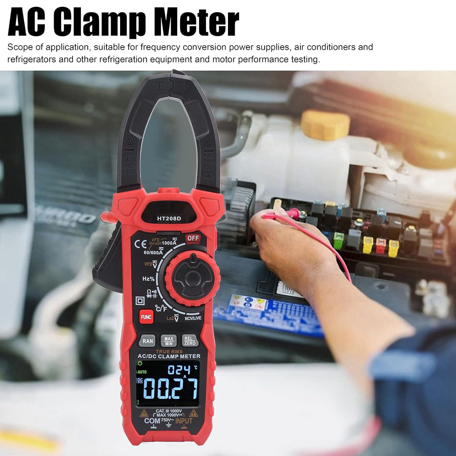 AC/DC HT208D 6000 Count Digital Clamp Meter Digital Handheld Count Multimeter Check Current for Home Outdoor