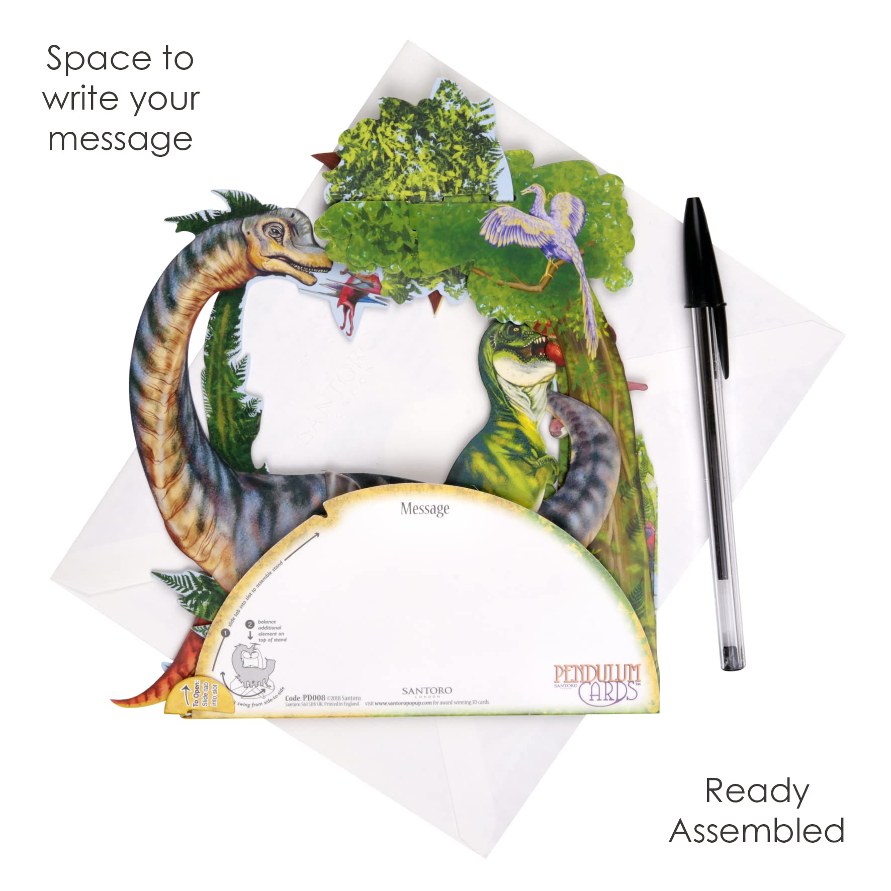 SANTORO Pendolo Biglietto Di Auguri Pop-Up 3D Dinosauri Per