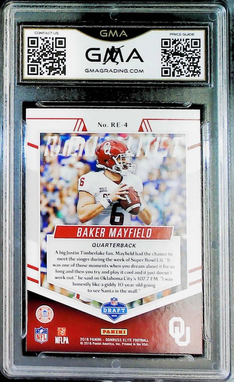 2018 Donruss Elite Rookie Elitist Football RE4 Baker Mayfield RC Rookie Card Cleveland Browns GMA 10 GEM MINT